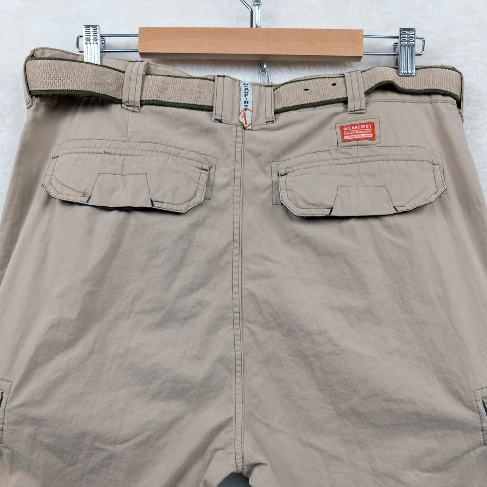 VTG Wearfirst Cargo Pants Mens 37x32 Tan Convertible Relaxed Fit Paratrooper Y2K